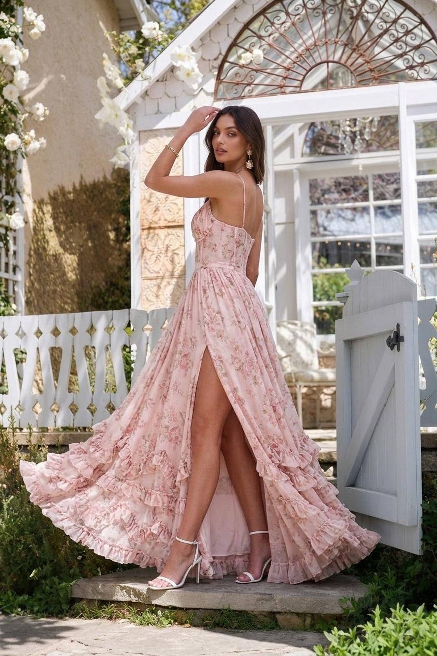 Floral Sleeveless Long Dress, Sexy Backless Chiffon Gown, Bridesmaid Dress, Tropical Vacation Maxi, Evening Garden Party Dress for Women