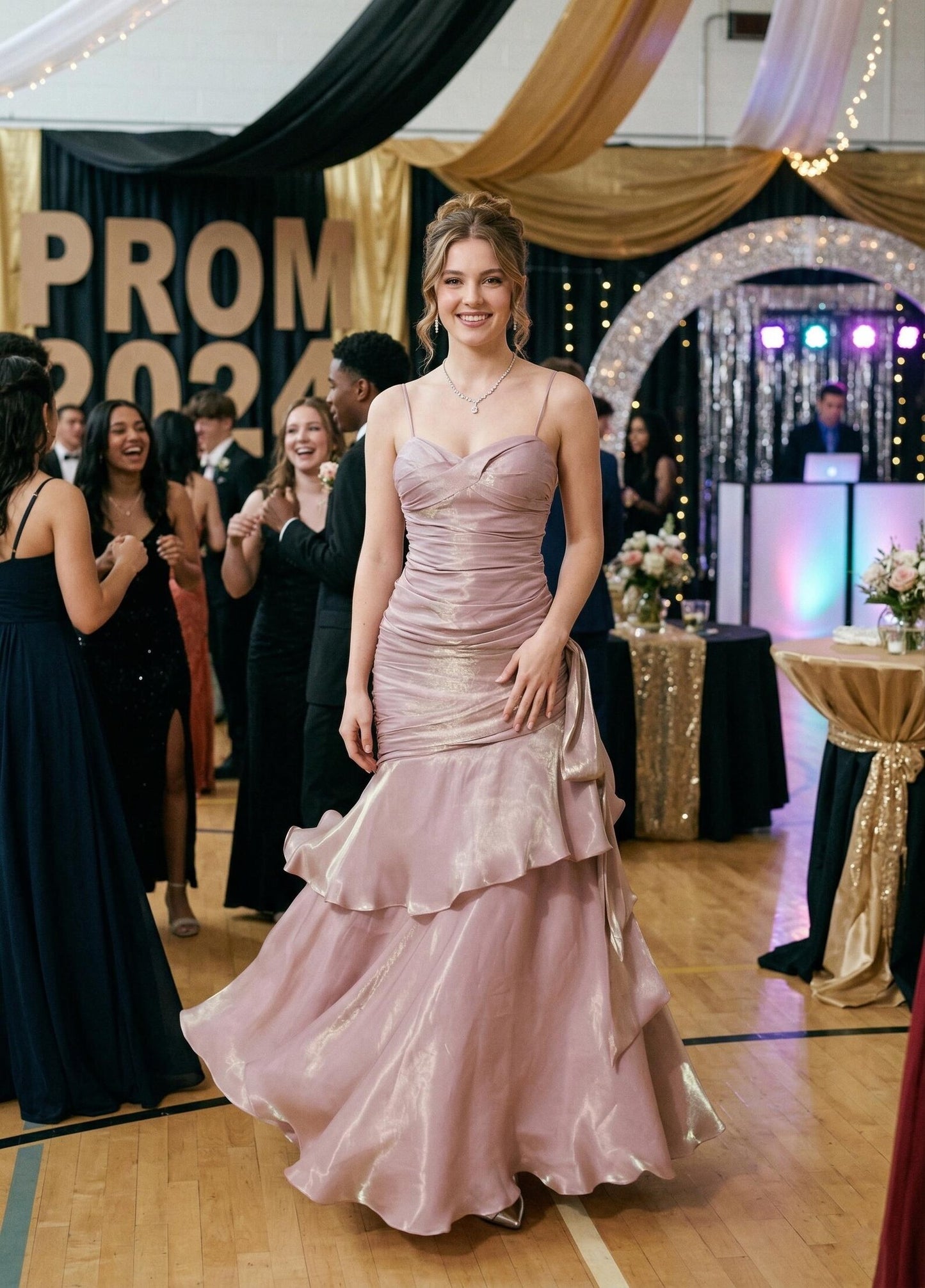 Shimmering Mermaid Formal Gown, Elegant V-Neck Maxi Dress for Gala, Metallic Ruched Evening Dress, Sexy Slit Prom Gown, Luxury Party Attire