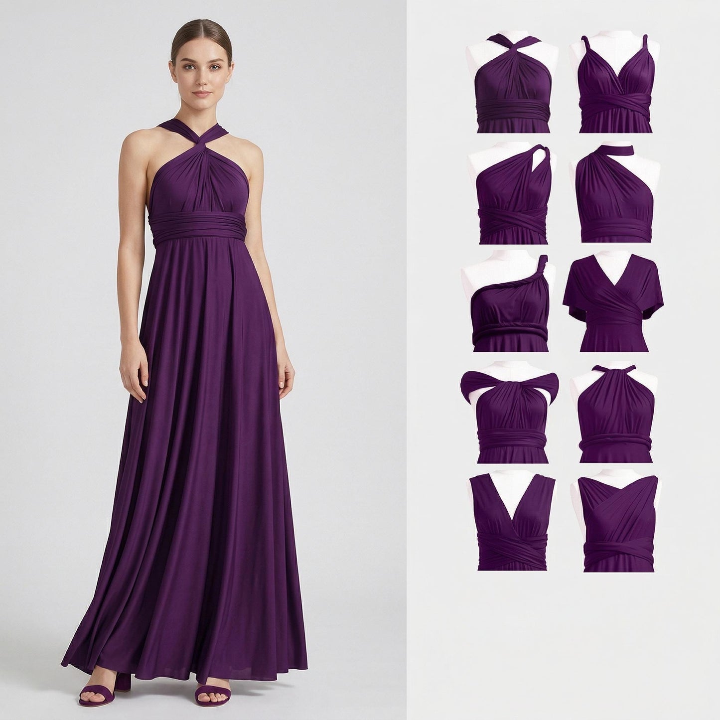 Elegant Graduation Gala Dress, Purple Infinity Wrap Gown, Senior Prom Night Dress,Multi-way Formal Wear for College Commencement,Photo Ready