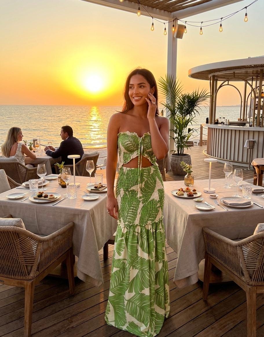 Boho Tropical Floral Maxi Dress, Sleeveless High Waisted Beach Party Outfit, Elastic Bodycon Vacation Dress,Elegant Palm Leaf Print Sundress