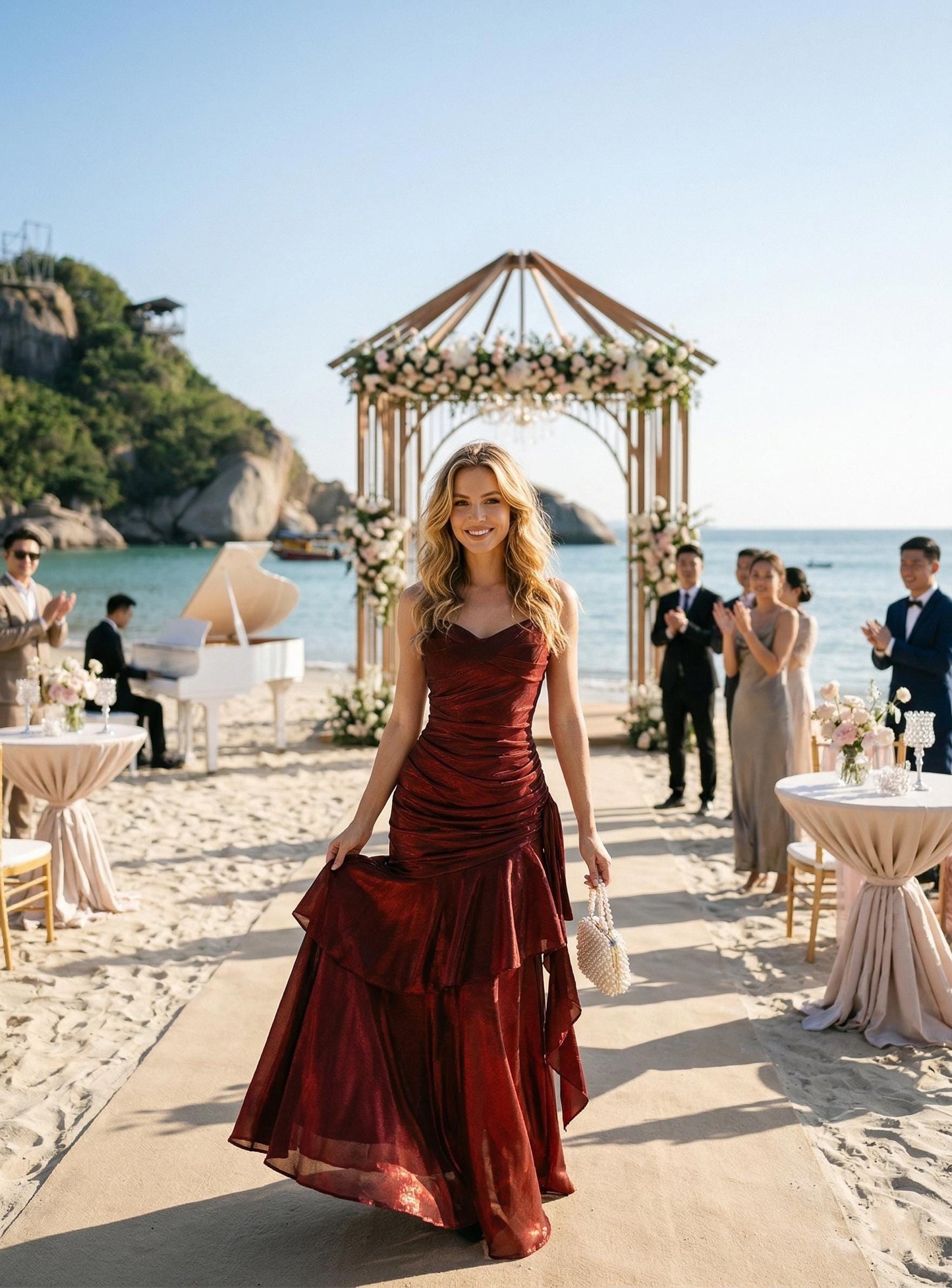 Shimmering Mermaid Formal Gown, Elegant V-Neck Maxi Dress for Gala, Metallic Ruched Evening Dress, Sexy Slit Prom Gown, Luxury Party Attire