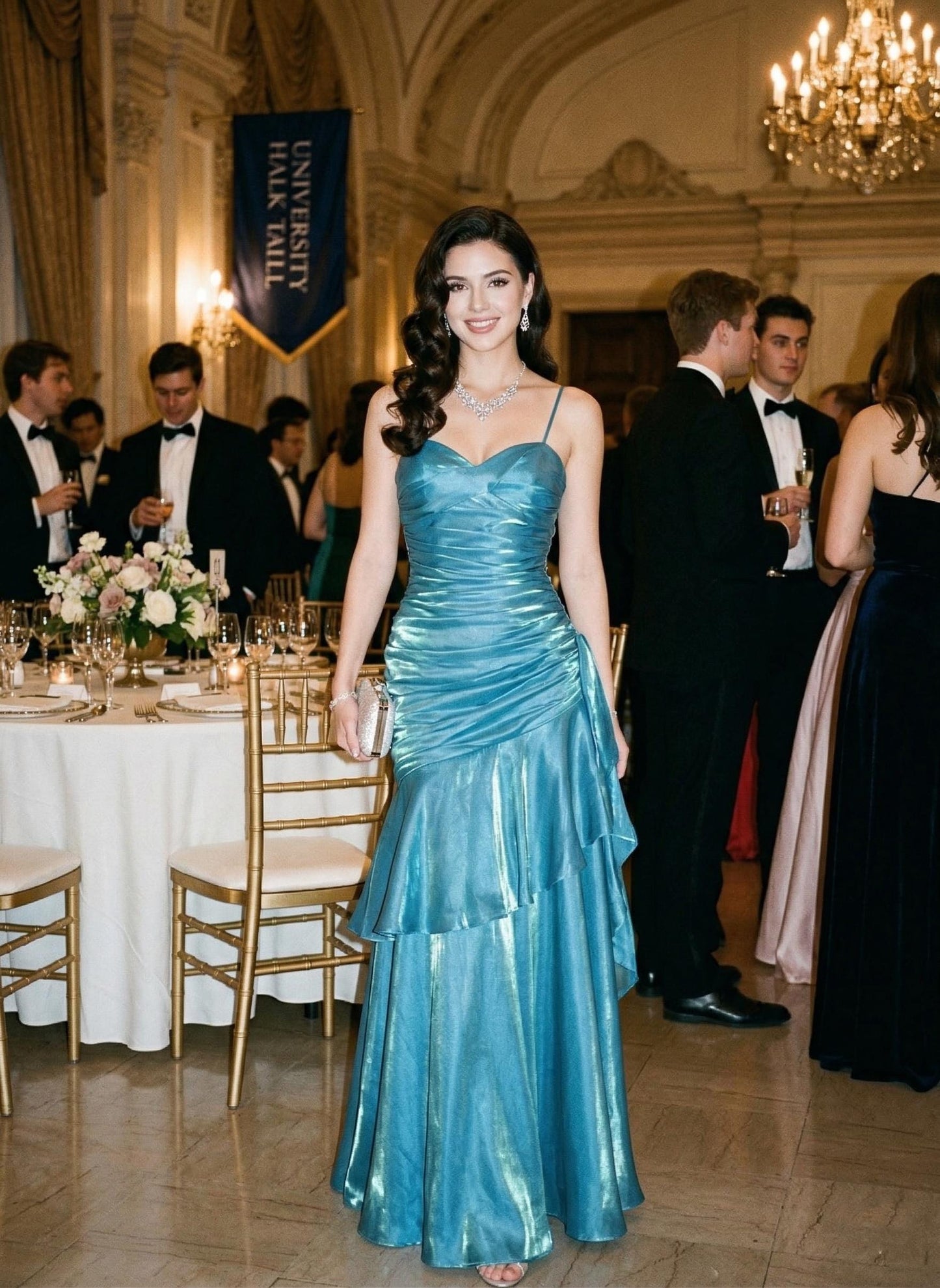 Shimmering Mermaid Formal Gown, Elegant V-Neck Maxi Dress for Gala, Metallic Ruched Evening Dress, Sexy Slit Prom Gown, Luxury Party Attire