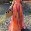 Romantic Floral  Maxi Summer Dress, Spring vacation outfit, High-Side Slit Beach Gown - Summer Resort Sundress